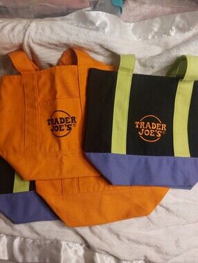 Trader Joe's Mini Halloween‎ Canvas Tote Bag Set Of 4 Orange Black Purple NWT